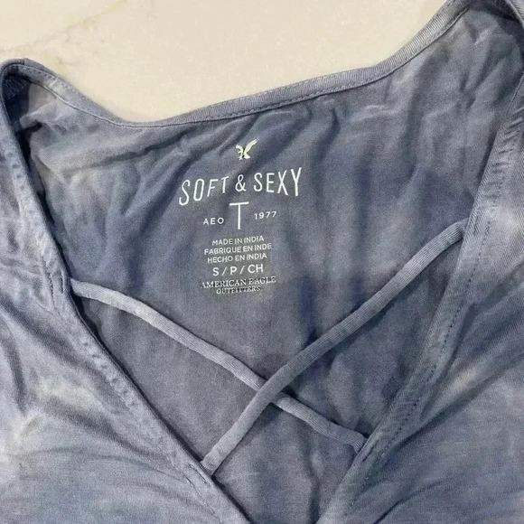 American Eagle Soft & Sexy TieDye Long Bell Sleeve Blouse WrapFront Womens Small - Picture 2 of 4